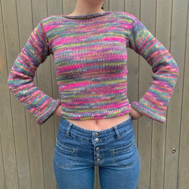 Rainbow Striped Pullover Knit Sweater