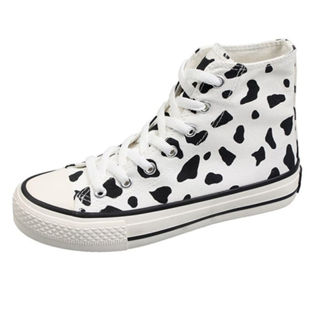 Black Dalmatiner Spots on white high top Sneakers