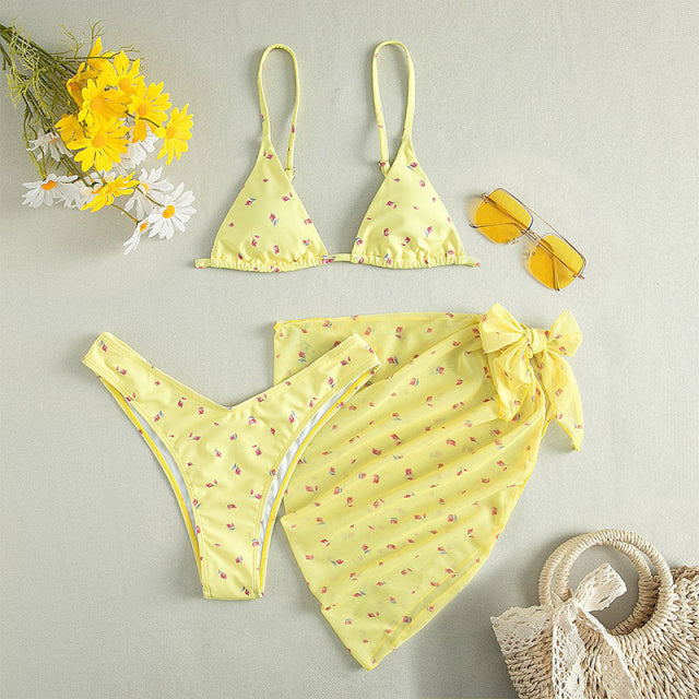 Make this summer a summer to remember with this 3 set Floral Bikini in the color yellow