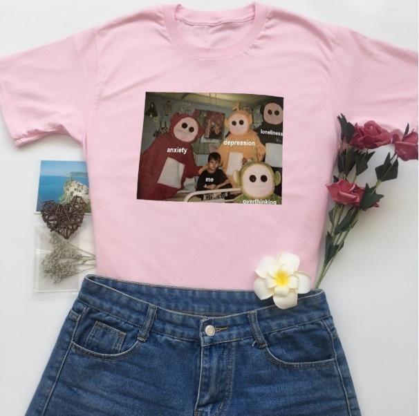 Pink Grunge aesthetic dark humour Teletubbies T-Shirt