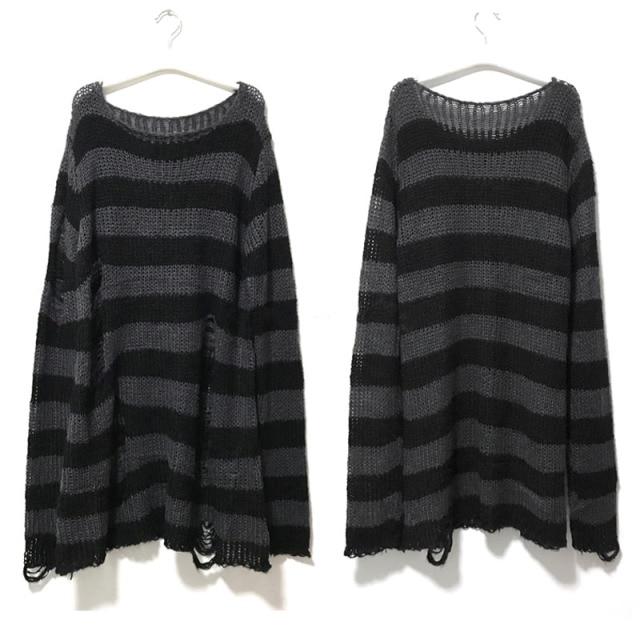 Women Grey and Black Punk Gothic Long Sweater