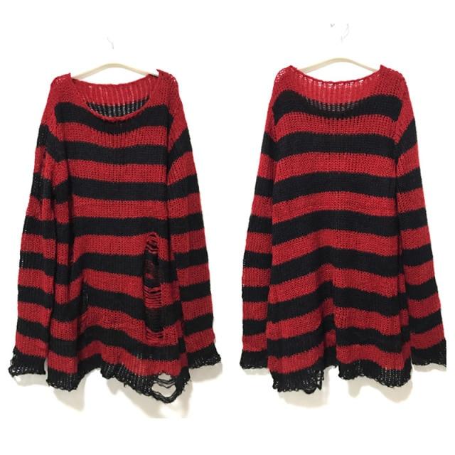 Women Red and Black Punk Gothic Long Sweater