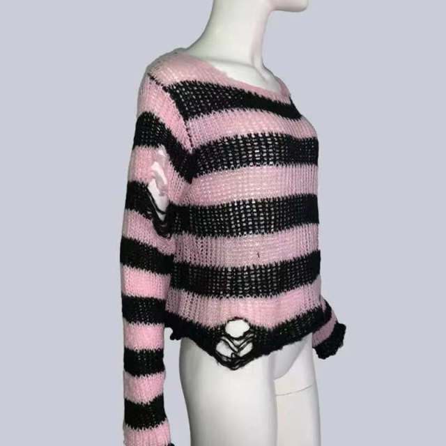 Women Pink and Black Punk Gothic Long Sweater
