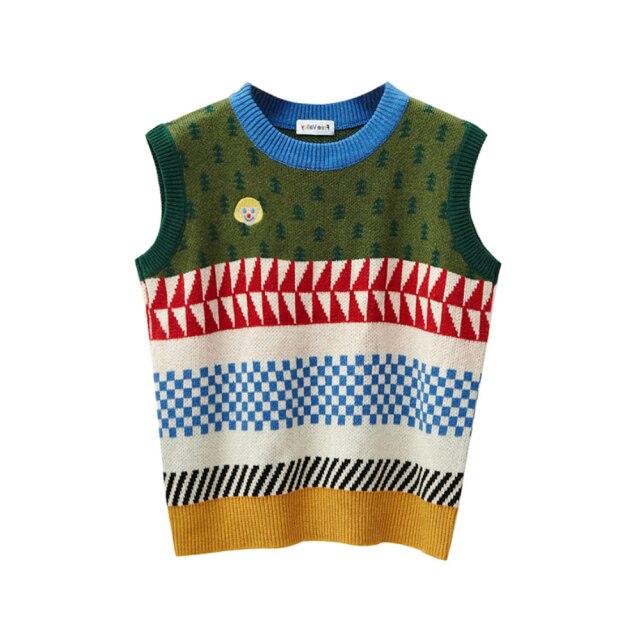 Women's Vintage Girl Embroidered Knitted Vests