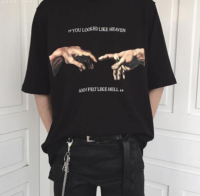 You Looked Like Heaven And I Felt Like Hell print on black vintage clothing style T-Shirt