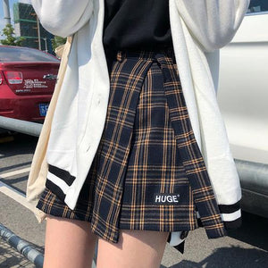 Plaid hot Aesthetic Vintage College Skirt